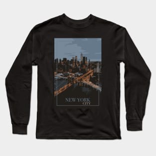 New York Skyline Grunge Stock Illustrations Shirt USA NYC Long Sleeve T-Shirt